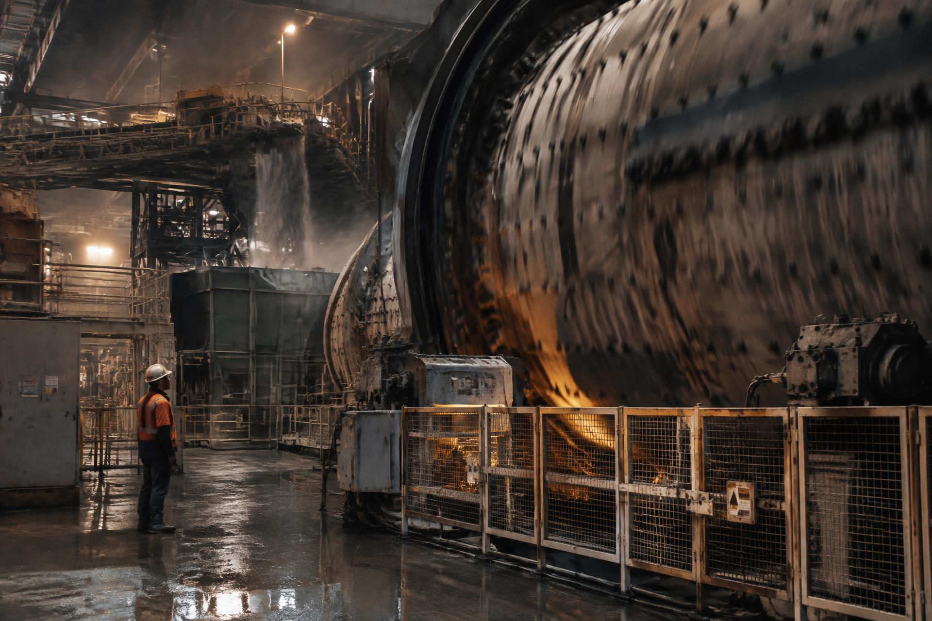Moinho industrial em operação na planta